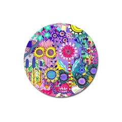 Double Sunflower Abstract Magnet 3  (round) by okhismakingart