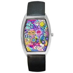 Double Sunflower Abstract Barrel Style Metal Watch by okhismakingart