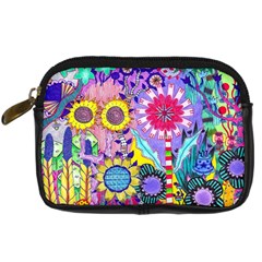 Double Sunflower Abstract Digital Camera Leather Case by okhismakingart