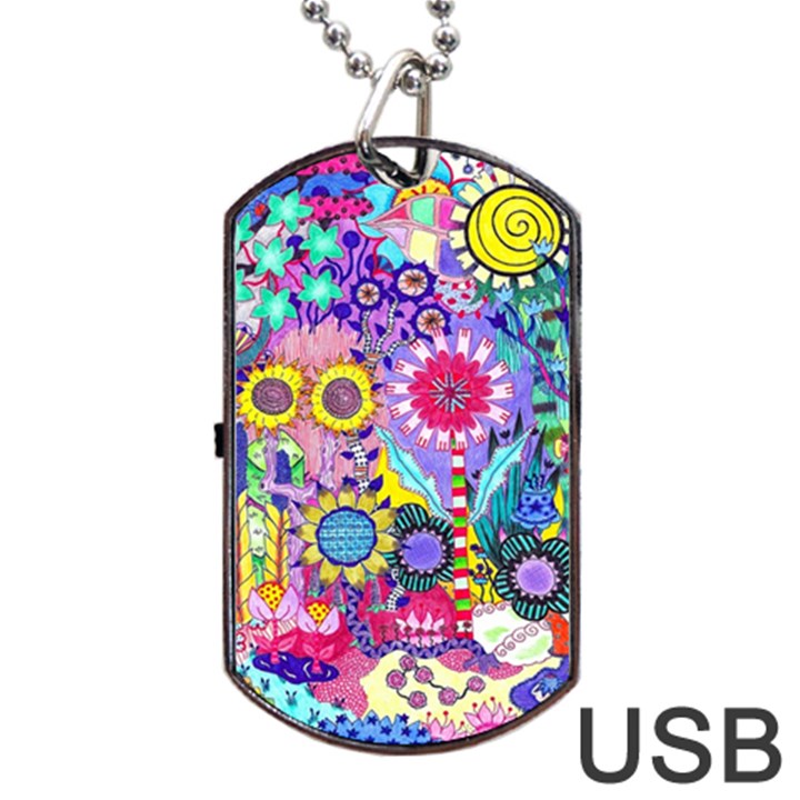 Double Sunflower Abstract Dog Tag USB Flash (One Side)