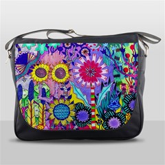 Double Sunflower Abstract Messenger Bag by okhismakingart