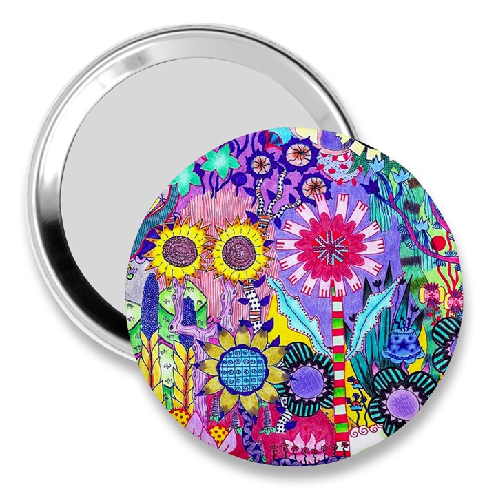 Double Sunflower Abstract 3  Handbag Mirrors