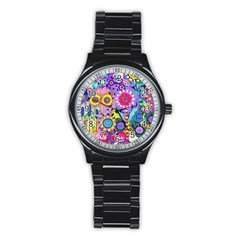 Double Sunflower Abstract Stainless Steel Round Watch by okhismakingart