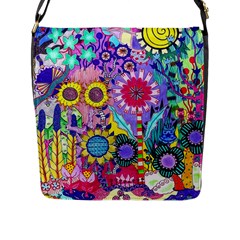 Double Sunflower Abstract Flap Closure Messenger Bag (l) by okhismakingart