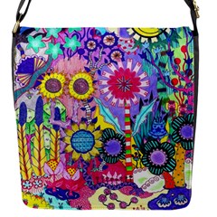 Double Sunflower Abstract Flap Closure Messenger Bag (s) by okhismakingart