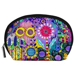 Double Sunflower Abstract Accessory Pouch (large) by okhismakingart