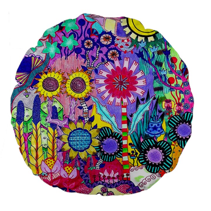 Double Sunflower Abstract Large 18  Premium Flano Round Cushions