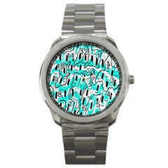 Doodle Art Minimal Drawing Pen Sport Metal Watch