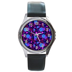 Backgroung Rose Purple Wallpaper Round Metal Watch