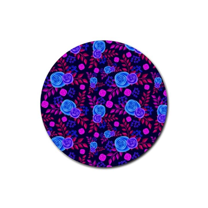 Backgroung Rose Purple Wallpaper Rubber Round Coaster (4 pack) 