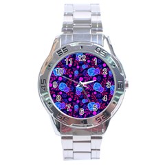 Backgroung Rose Purple Wallpaper Stainless Steel Analogue Watch