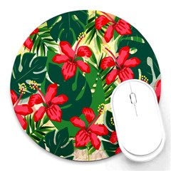 Floral Pink Flowers Round Mousepads by Mariart