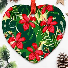 Floral Pink Flowers Heart Ornament (two Sides)