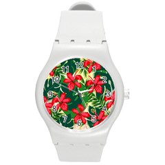 Floral Pink Flowers Round Plastic Sport Watch (m) by Mariart