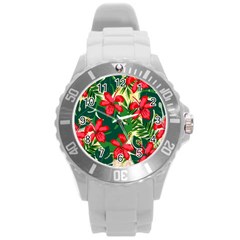 Floral Pink Flowers Round Plastic Sport Watch (l) by Mariart