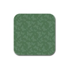 Asparagus Green Butterfly Print Rubber Square Coaster (4 Pack)  by SpinnyChairDesigns