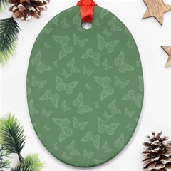 Asparagus Green Butterfly Print Oval Ornament (two Sides) by SpinnyChairDesigns