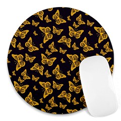 Black Gold Butterfly Print Round Mousepads by SpinnyChairDesigns