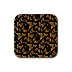 Black Gold Butterfly Print Rubber Coaster (square)  by SpinnyChairDesigns