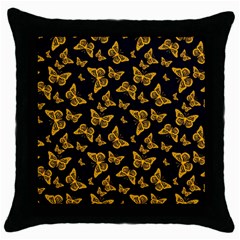 Black Gold Butterfly Print Throw Pillow Case (black) by SpinnyChairDesigns