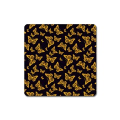 Black Gold Butterfly Print Square Magnet by SpinnyChairDesigns