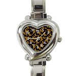 Black Gold Butterfly Print Heart Italian Charm Watch Front