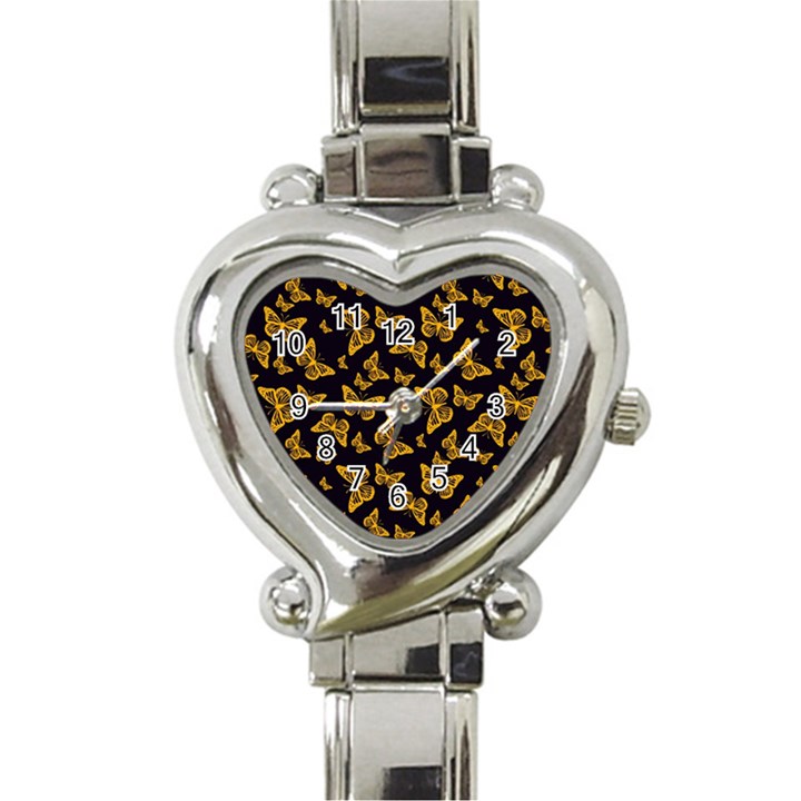 Black Gold Butterfly Print Heart Italian Charm Watch