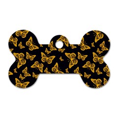 Black Gold Butterfly Print Dog Tag Bone (one Side) by SpinnyChairDesigns