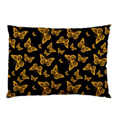 Black Gold Butterfly Print Pillow Case by SpinnyChairDesigns