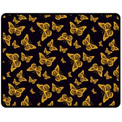 Black Gold Butterfly Print Fleece Blanket (medium)  by SpinnyChairDesigns