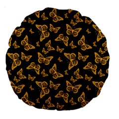 Black Gold Butterfly Print Large 18  Premium Round Cushions by SpinnyChairDesigns