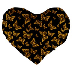 Black Gold Butterfly Print Large 19  Premium Heart Shape Cushions by SpinnyChairDesigns