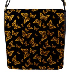 Black Gold Butterfly Print Flap Closure Messenger Bag (s) by SpinnyChairDesigns