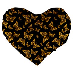 Black Gold Butterfly Print Large 19  Premium Flano Heart Shape Cushions by SpinnyChairDesigns