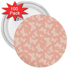 Peaches and Cream Butterfly Print 3  Buttons (100 pack) 