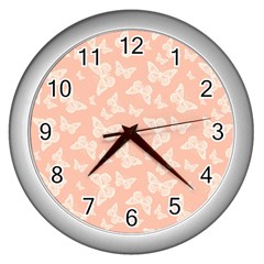 Peaches And Cream Butterfly Print Wall Clock (silver) by SpinnyChairDesigns