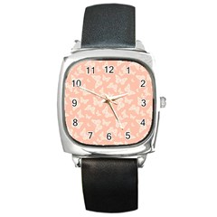 Peaches and Cream Butterfly Print Square Metal Watch