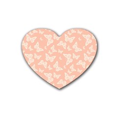 Peaches and Cream Butterfly Print Rubber Coaster (Heart) 