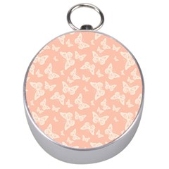 Peaches And Cream Butterfly Print Silver Compasses by SpinnyChairDesigns