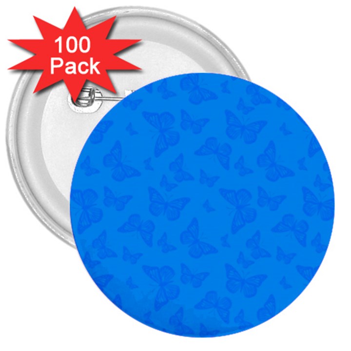 Cornflower Blue Butterfly Print 3  Buttons (100 pack) 