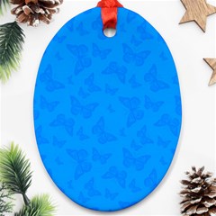 Cornflower Blue Butterfly Print Oval Ornament (two Sides) by SpinnyChairDesigns