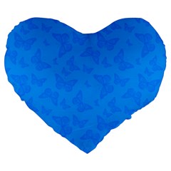 Cornflower Blue Butterfly Print Large 19  Premium Heart Shape Cushions by SpinnyChairDesigns