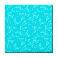 Aqua Blue Butterfly Print Tile Coaster by SpinnyChairDesigns