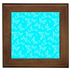 Aqua Blue Butterfly Print Framed Tile by SpinnyChairDesigns