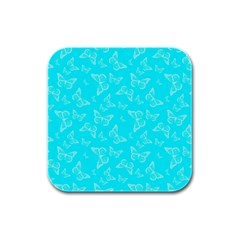 Aqua Blue Butterfly Print Rubber Square Coaster (4 Pack)  by SpinnyChairDesigns