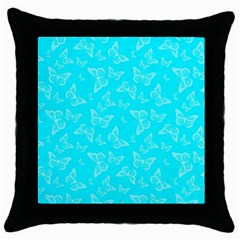 Aqua Blue Butterfly Print Throw Pillow Case (black) by SpinnyChairDesigns