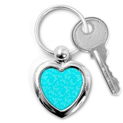 Aqua Blue Butterfly Print Key Chain (heart) by SpinnyChairDesigns