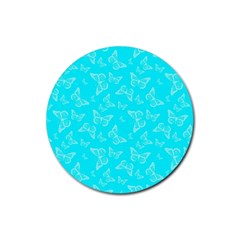 Aqua Blue Butterfly Print Rubber Round Coaster (4 Pack)  by SpinnyChairDesigns