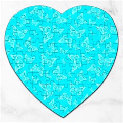 Aqua Blue Butterfly Print Jigsaw Puzzle (heart) by SpinnyChairDesigns