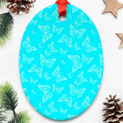 Aqua Blue Butterfly Print Oval Ornament (two Sides) by SpinnyChairDesigns